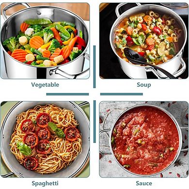 Stainless Steel Stock Pot with Lid, Tri-Ply Bottom, Induction & Dishwasher Safe