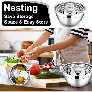 Stainless Steel Mixing Bowl Set, 6-Piece, Nesting, Airtight, Stackable
