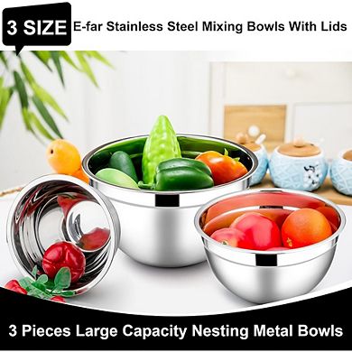 Stainless Steel Mixing Bowl Set, 6-Piece, Nesting, Airtight, Stackable