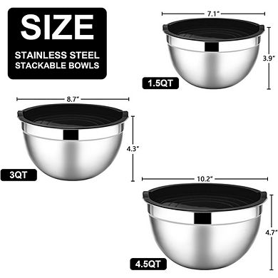 Stainless Steel Mixing Bowl Set, 6-Piece, Nesting, Airtight, Stackable