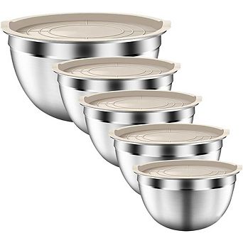 Stainless Steel Mixing Bowl Set, 5 pc Nesting, Airtight, Durable