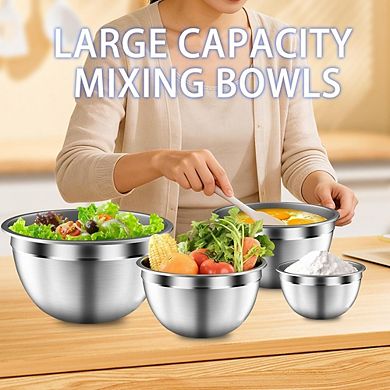 Stainless Steel Mixing Bowl Set, 5-Piece, Nesting, Airtight, Durable