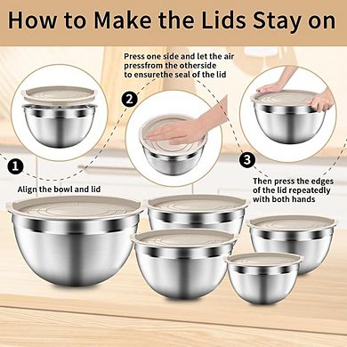 Stainless Steel Mixing Bowl Set, 5-Piece, Nesting, Airtight, Durable
