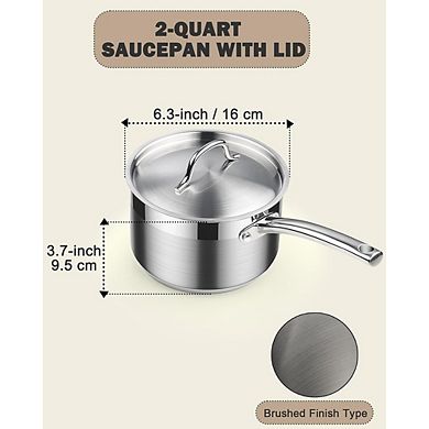 Stainless Steel Saucepan with Lid, Oven Safe, All-Stovetop Compatible