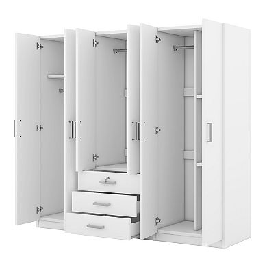 Pnronnc Modern 6 Door Wardrobe Closet with Lockable Drawer Freestanding Bedroom Armoire