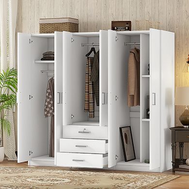 Pnronnc Modern 6 Door Wardrobe Closet with Lockable Drawer Freestanding Bedroom Armoire