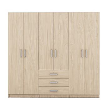 Pnronnc Modern 6 Door Wardrobe Closet with Lockable Drawer Freestanding Bedroom Armoire