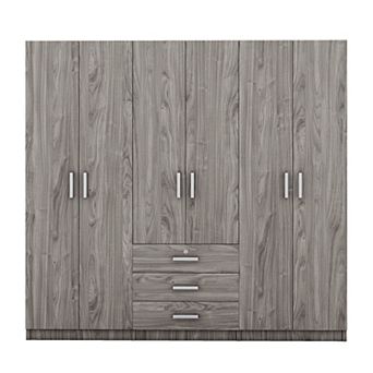 Pnronnc Modern 6 Door Wardrobe Closet with Lockable Drawer Freestanding Bedroom Armoire
