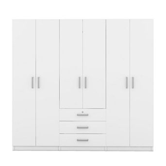 Pnronnc Modern 6 Door Wardrobe Closet with Lockable Drawer Freestanding Bedroom Armoire