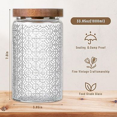 Vintage Glass Storage Jar Set with Airtight Wooden Lids, Kitchen Canisters