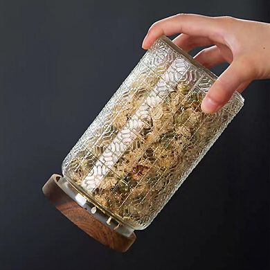 Vintage Glass Storage Jar Set with Airtight Wooden Lids, Kitchen Canisters
