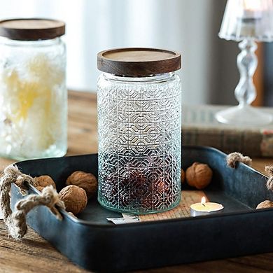 Vintage Glass Storage Jar Set with Airtight Wooden Lids, Kitchen Canisters
