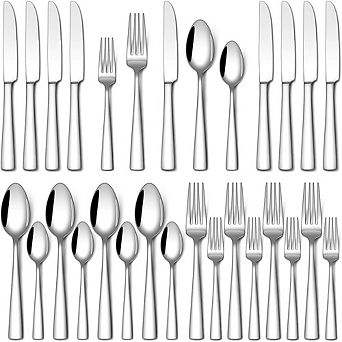 Stainless Steel Flatware Set for 4, Mirror Polished, Dishwasher Safe