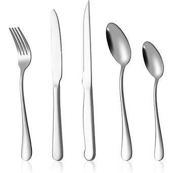 Stainless Steel Flatware Set for 4, 20 pc Mirror Polished with Steak Knives