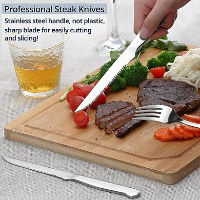 Stainless Steel Flatware Set for 4, 20-Piece Mirror Polished with Steak Knives