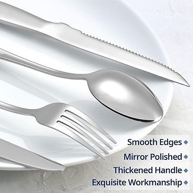 Stainless Steel Flatware Set for 4, 20-Piece Mirror Polished with Steak Knives