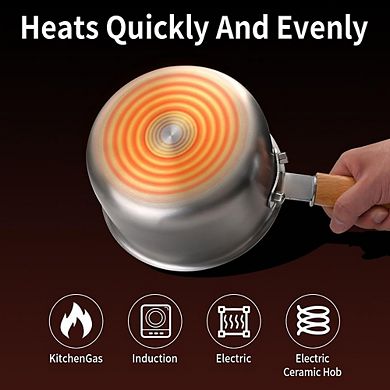 Stainless Steel Saucepan with Glass Lid, Non-Toxic, Induction Safe