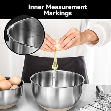 Stainless Steel Mixing Bowl Set, Nesting, Non-Slip, Dishwasher Safe