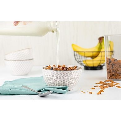 Soup Bowls, Embossed, Ceramic Bowl, for Soup, Cereal and Poke, Microwave & Dishwasher Safe, Cream wi