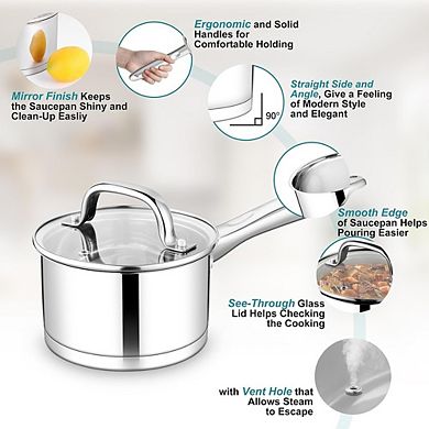 Stainless Steel Saucepan with Lid, Tri-Ply, Induction Safe, Non-Toxic