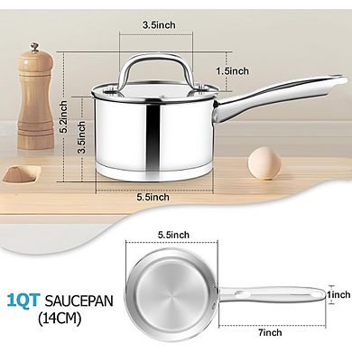Stainless Steel Saucepan with Lid, Tri-Ply, Induction Safe, Non-Toxic