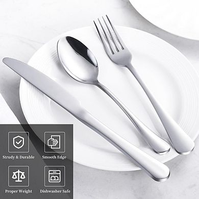 Stainless Steel Flatware Set for 4, 12-Piece Mirror Polished, Dishwasher Safe