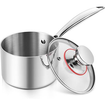 Tri-Ply Stainless Steel Saucepan with Glass Lid, Non-Toxic, All-Stove Safe