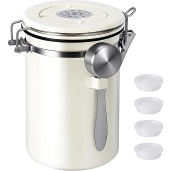 Stainless Steel Coffee Canister with Date Tracker and Scoop, Airtight Storage Jar