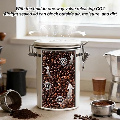 Stainless Steel Coffee Canister with Date Tracker and Scoop, Airtight Storage Jar