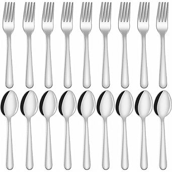 Stainless Steel Fork & Spoon Set, 24 pc Mirror Polished, Dishwasher Safe