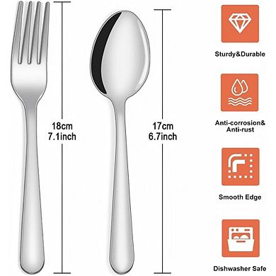 Stainless Steel Fork & Spoon Set, 24-Piece Mirror Polished, Dishwasher Safe