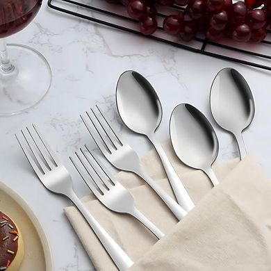 Stainless Steel Fork & Spoon Set, 24-Piece Mirror Polished, Dishwasher Safe