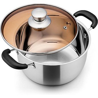 Stainless Steel Stock Pot with Glass Lid, Heavy Duty, Dishwasher Safe