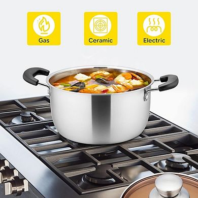 Stainless Steel Stock Pot with Glass Lid, Heavy Duty, Dishwasher Safe