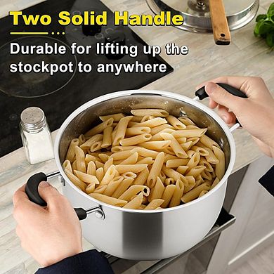 Stainless Steel Stock Pot with Glass Lid, Heavy Duty, Dishwasher Safe