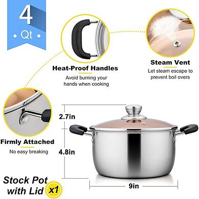 Stainless Steel Stock Pot with Glass Lid, Heavy Duty, Dishwasher Safe