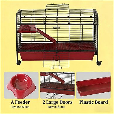 IFMALL Multi-Level Small Animal Habitat with Ramp and Platform for Rabbits and Ferrets