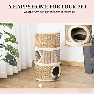 IFMALL Multi-Level Cat Hideaway with Scratching Pads and Cozy Plush Condo