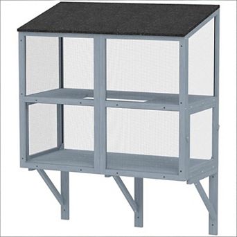IFMALL Outdoor Wall-Mounted Pet Enclosure Double-Tier Catio Safe Window Box