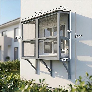 IFMALL Outdoor Wall-Mounted Pet Enclosure Double-Tier Catio Safe Window Box