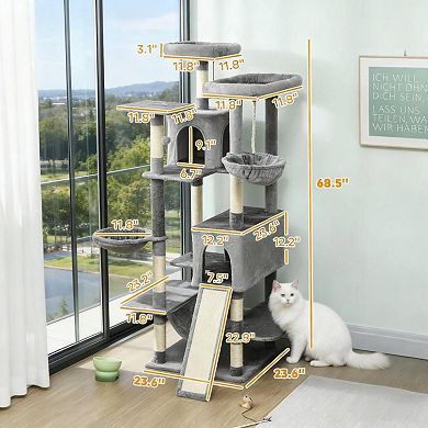 IFMALL Multi-Level Cat Tree Tower with Condos Hammocks Perches Playground
