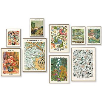 Vintage Eclectic Wall Art Set of 9 Famous Art Prints Maximalist Decor