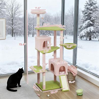 IFMALL Tall Multi-Level Cat Tower with Scratching Posts and Cozy Condos