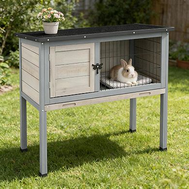 IFMALL Elevated Small Animal Hutch with Removable Tray and Weatherproof Roof