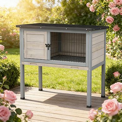 IFMALL Elevated Small Animal Hutch with Removable Tray and Weatherproof Roof