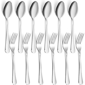 Stainless Steel Spoons & Forks Set, 12 pc Mirror Polished, Dishwasher Safe