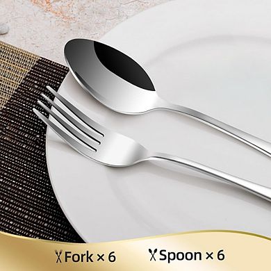 Stainless Steel Spoons & Forks Set, 12-Piece Mirror Polished, Dishwasher Safe