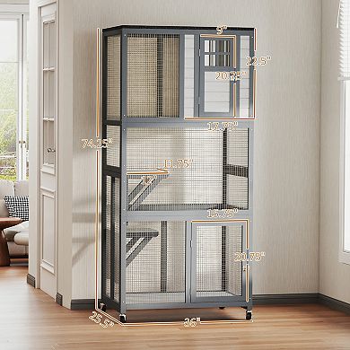 IFMALL Large Outdoor Cat Enclosure with Multi-Level Perches and Wheels