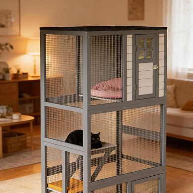 IFMALL Large Outdoor Cat Enclosure with Multi-Level Perches and Wheels