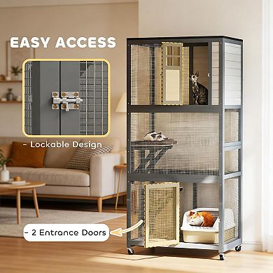IFMALL Large Outdoor Cat Enclosure with Multi-Level Perches and Wheels